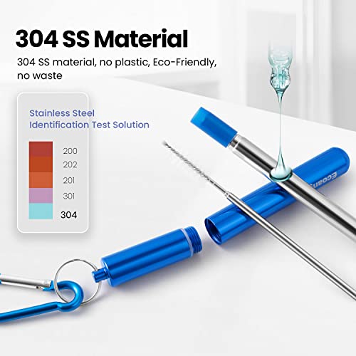 4 Pack Portable Reusable Metal Straw Collapsible Stainless Steel Drinking Straw Telescopic Straw to Drink Water Smoothie with Aluminum Key-chain Case & Cleaning Brush (Black & rose gold & blue & gold)