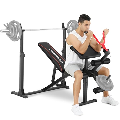 OPPSDECOR 900LBS Weight Bench Set with Squat Rack Preacher Curl Weight Bench with Leg Extension Bench Press Set Workout Bench for Home Gym Full Body Workout