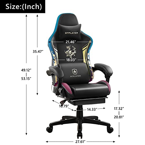 GTPLAYER Gaming Chair with Bluetooth Speakers and Footrest, Dragon Series Video Game Chair ,Heavy Duty Ergonomic Chair,Esports Gaming Chair,Computer Office Desk Chair by GTRACING(Black)