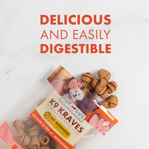 Pur Luv Dog Treats, K9 Kraves Rawhide Free Bone Dog Treat, Chicken Flavor, Made with Real Chicken, 20 Count, Healthy, Easily Digestible, Long-Lasting, High Protein, Satisfies Dog's Urge to Chew
