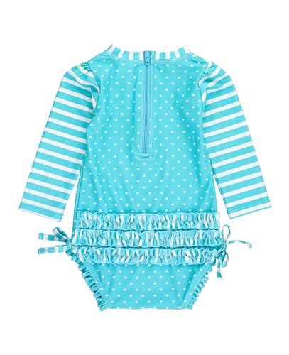 RuffleButts Pink Polka Long Sleeve One Piece Rash Guard - 3-6m