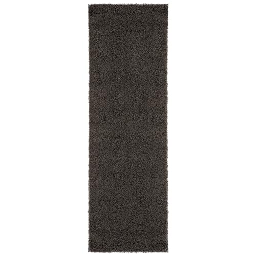 Ottomanson Indoor Solid Shag Design Rubber Back 2x6 Soft Pile Shag Runner Rug for Hallway, Entryway, Kitchen, Living Room, Bedroom, Bathroom, 2' x 6', Black