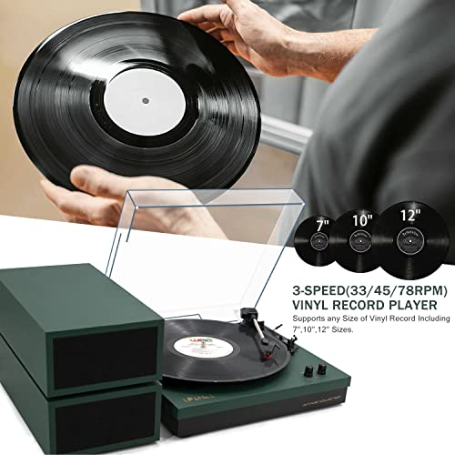 Vinyl Record Player with Stereo Speakers, 3-Speed Belt-Drive Turntable with Wireless Music Playback | Black Marble