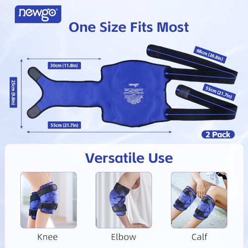 NEWGO Ice Pack for Knee Replacement Surgery, Reusable Gel Cold Pack Wrap Around Entire Knee for Knee Injuries, Pain Relief, Swelling, Bruises (2Pack Blue)