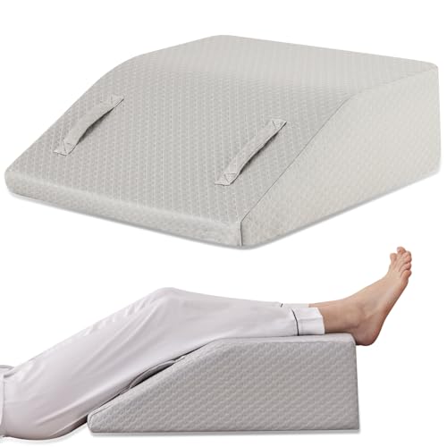 Ruqmuis Leg Elevation Pillows for Sleeping, Memory Foam Wedge Pillow for Legs, Knee Wedge Pillow for After Surgery, Swelling, Back Pain and Circulation, Non-Slip Bottom, Removable Cover (6 Inch, Grey)