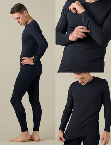 LAPASA Men's Thermal Underwear Set Soft Fleece Lined Long Johns Heavyweight Base Layer Top & Bottom Winter Thermoflux 300 Extra Warm M24 Medium Navy Blue
