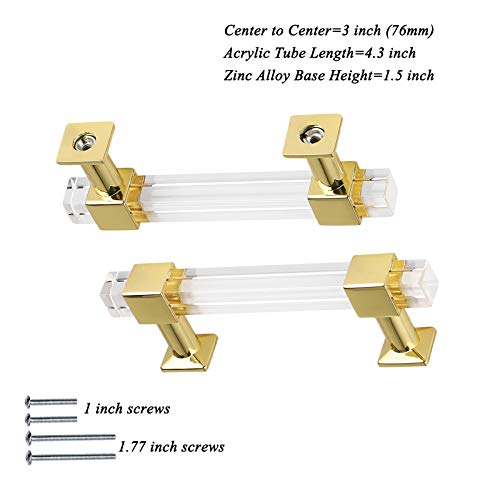 Mengico 3-1/2 Inch Cabinet Pulls Kitchen Cabinet Handles 5 Pack Gold Modern Drawer Pulls Acrylic Cabinet Hardware for Bathroom