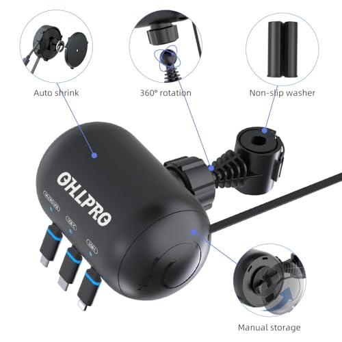 OHLPRO 3-in-1 Retractable Backseat Car Charging Station, 36W Fast Car Charger for All Phones (iPhone, Samsung), Ideal for Lyft, Turo, Uber, Taxi, Rideshare, Customer Charging Dock Attach to Headrest