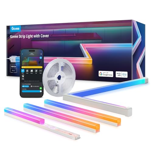 Govee RGBIC LED Strip Lights 9.8ft with Covers, Smart LED Lights Work with Alexa and Google Assistant, LED Diffuser Channel with LED Lights for Bedroom, Skirting Lines, Studio, Cabinet