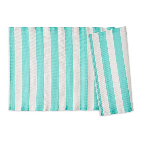 DII Outdoor Rug Collection Reversible Woven Polypropylene Plastic Straw Mat, 3x6-Feet, Aqua & White