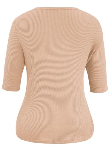 JomeDesign Tshirts for Women 3/4 Sleeve Tops Crewneck Casual Blouses Trendy Clothes Apricot