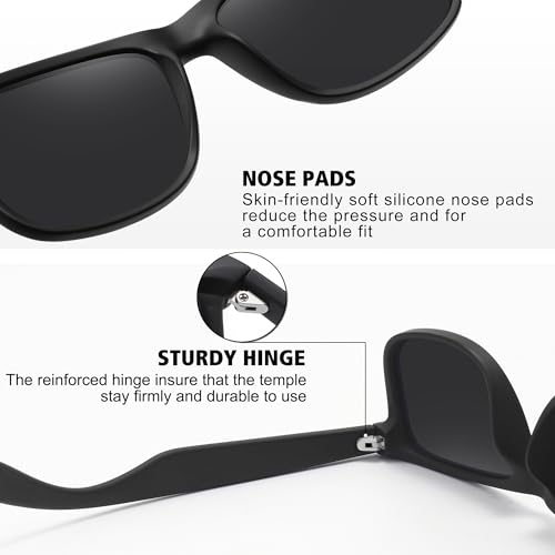 STORYCOAST Classic Polarized Sunglasses for Men Women Retro Square Shades UV400 Protection Matte Black Frame/Gray Lens