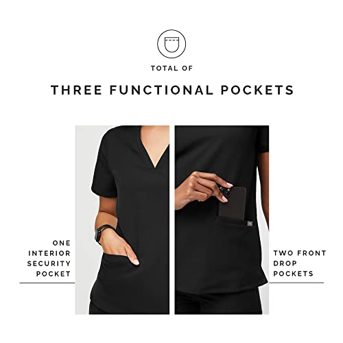 FIGS Casma Three-Pocket Scrub Top for Women – Black, XXS