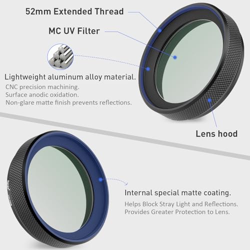 Haoge LUV-X54B Metal Lens Hood with MC UV Protection Multicoated Ultraviolet Lens Filter for Fujifilm X100VI Fuji X100V Camera Black
