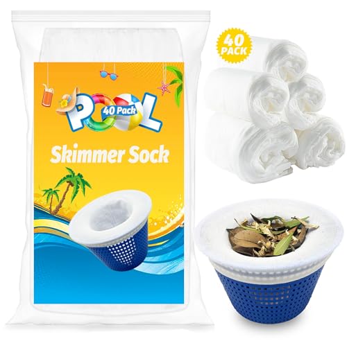 WXFANA Pool Skimmer Socks, 40 Pack Pool Skimmer Fliter Socks Swimming Pool Skimmer Basket Sock Pool Filter Socks Pool Cleaning Filter Socks Cleans Debris and Leaves for In-Ground or Above Ground Pools