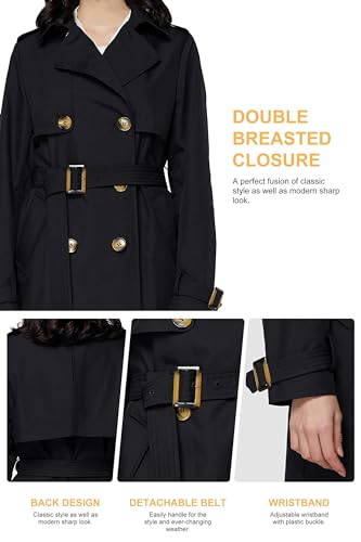 Orolay Women's 3/4 Length Double Breasted Trench Coat Lapel Jacket with Belt Black XS