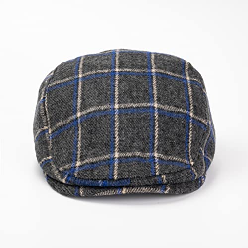 The Original Boston Scally Cap - Original Newsboy Flat Cap - Single Panel Cotton Fitted Hat for Men - Blue and White Plaid - XXXL