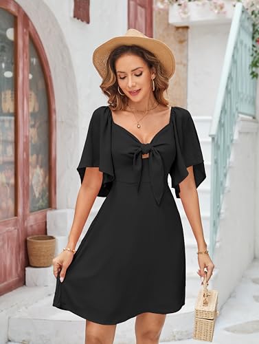 Naggoo Women 2024 Summer Short Sleeve Mini Dress Sexy Wrap V-Neck Cross Knot Short Sundress S Green