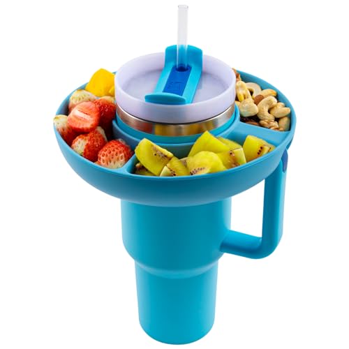ALIENSX Snack Bowl for Stanley 30 oz Tumbler with Handle, Reusable Snack Ring for Stanley 30oz Cup, Silicone Snack Tray Bowl with Four Compartments, Water Bottle Accessories (Blue)