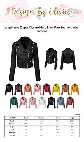 Design by Olivia Women's Long Sleeve Zipper Closure Moto Biker Faux Leather Jacket Pink M