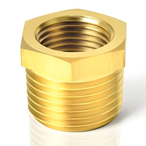 TAISHER 10PCS Brass Reducer Hex Bushing Threaded Pipe Fitting 3/8" NPT Male x 1/8" NPT Female Adapter