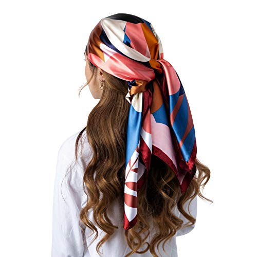 vimate Floral Silk Scarf, Womans 2 Pieces 35 X 35 Inches Printing Satin Hair Scarves for Head Wrap at Night (2 Pack-K)