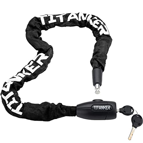 Titanker Bike Chain Lock, Security Anti-Theft Bike Lock Chain Bicycle Chain Lock Bike Locks for Bike, Motorcycle, Bicycle, Door, Gate, Fence, Grill (6mm, 8mm, 10mm Thick Chain) (Black-10mm Chain)