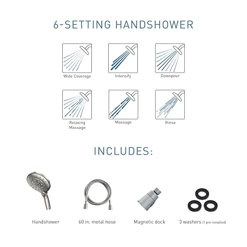 MOEN 26112 Engage Magnetix Six-Function 5.5-Inch Handheld Showerhead with Magnetic Docking System, Chrome