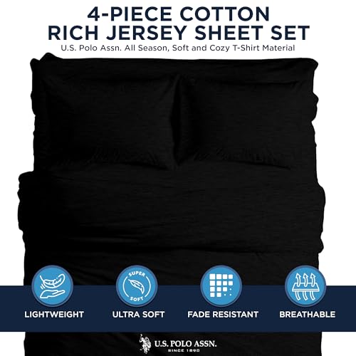 USPA Cotton-Rich Solid Jersey Knit Sheet Set