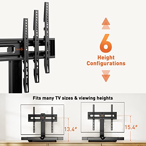 Perlegear TV Stand Mount, Universal Swivel TV Stand for 32–60,65 Inch LCD/LED/OLED TVs up to 88 lbs, Tabletop TV Stand with Tempered Glass Base, Height Adjustable TV Base with Tilt, Max VESA 400x400mm