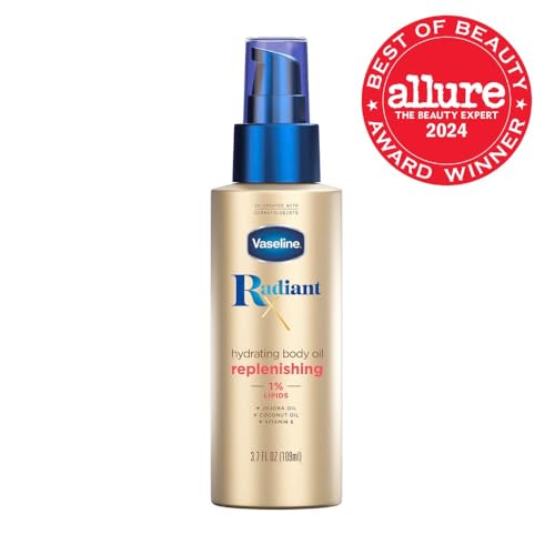 Vaseline Radiant X Replenishing and Hydrating Body Oil with 1% Lipids, Jojoba Oil, Coconut Oil, & Vitamin E 3.7 oz