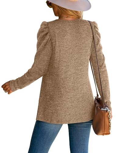 Fall Sweatshirts for Women 2024 Trendy Puff Sleeve Long Sleeve Shirts Dressy Red L
