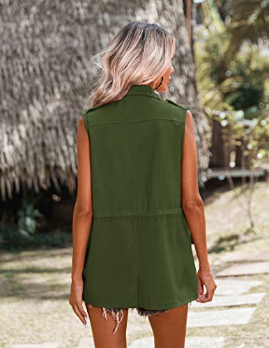 Beyove Women's Casual Military Utility Vest Lightweight Sleeveless Drawstring Jackets with Pockets