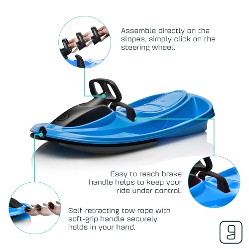 Gizmo Riders Stratos Snow Sled for Kids 2 Person Steerable Snow Bobsled, Kids Sled, Toddler Sled for Ages 3 and Up, Plastic Sled with Brake & Anti-Slip Seat, Racing Sleds for Kids, Holds 250 lbs