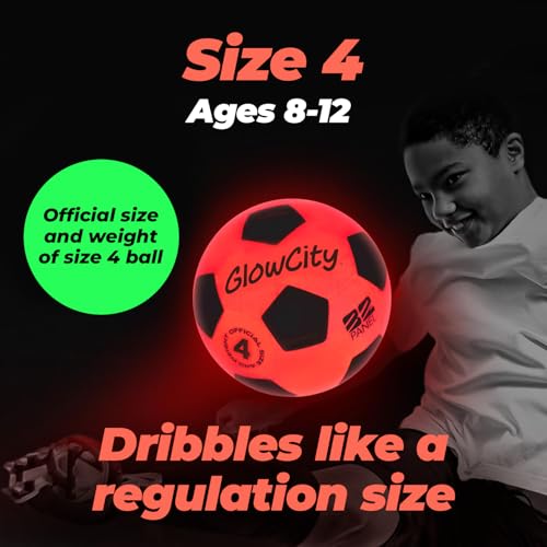 GlowCity Light Up Soccer Ball, Glow in The Dark Ball, Size 4 LED Glow Soccer Ball, Impact Activated, Durable for Outdoor Play, Great Birthday for Boys, Girls & Teens Ages 8-12+