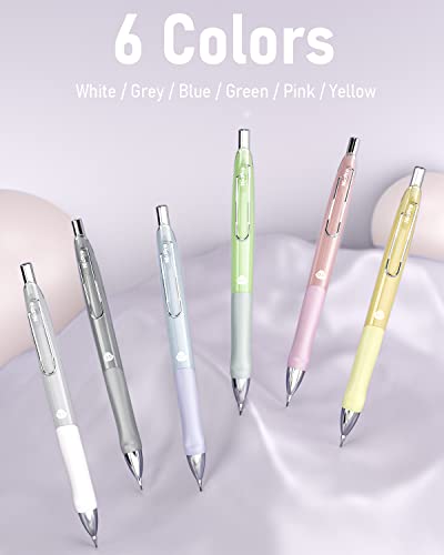 Nicpro 6PCS Pastel Mechanical Pencil Set 0.5 mm, Cute Mechanical Pencils with Comfort Grip with 12 Tubes HB Lead Refill, 3 Eraser, 9 Eraser Refills for Student Writing, Drawing, Sketching- with Case