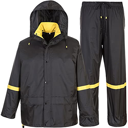 Classic Rain Suits for Men Breathable Rain Gear for Waterproof Work, Hooded Coats Jacket and Pants (Black & Yellow, S)