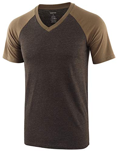 Vetemin Men's Casual Breathable Tagless Short Sleeve Active Hiking Running Baseball V Neck T Shirts Heather Oatmeal S