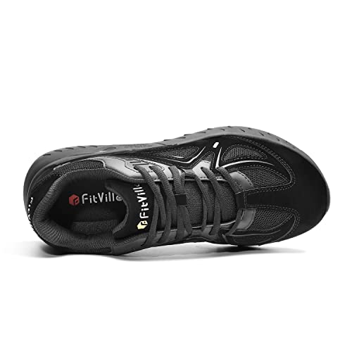 FitVille Women's Extra Wide Walking Shoes Wide Width Sneakers for Flat Foot Plantar Fasciitis Heel Pain Relief - Rebound Core All Black