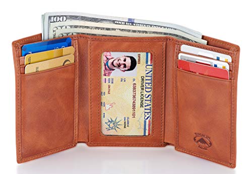 Stealth Mode Trifold RFID Blocking Leather Wallet for Men (Beige)