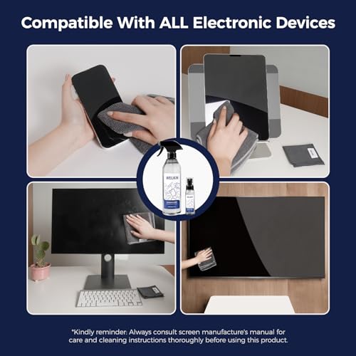 WELKIN Screen Cleaner Spray Kit(250ml + 60ml)- Cleaning Gel for TV, Laptop, Computer, Phone Touchscreen -2 Sprayers,1 Microfiber Cloth & 1 Glass Wipe