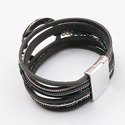 KSQS Multi-Layer Leather Circle Wrap Bracelet for Women, Handmade Bohemian Cuff Wrap Clasp Bangle Bracelet with Magnetic Buckle Jewelry(#20)