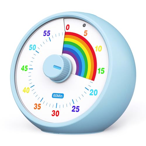 kiecky squirrel Visual Timer for Kids, 60-Minute Countdown Timer for Classroom Office Kitchen, Desk Timer Kids Time Management Tools with Silent Operation, Pomodoro Timer Rainbow Pattern(Blue)
