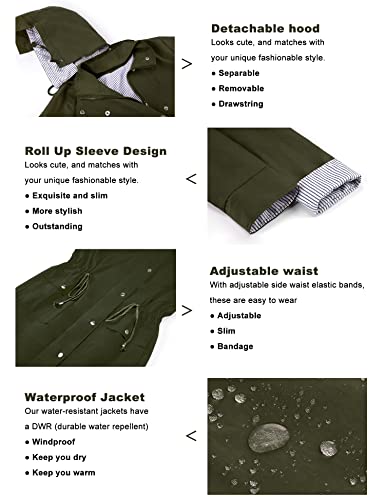 Twinklady Womens Rain Coat Lightweight Hooded Long Raincoat Outdoor Breathable Rain Jackets(Armygreen S)