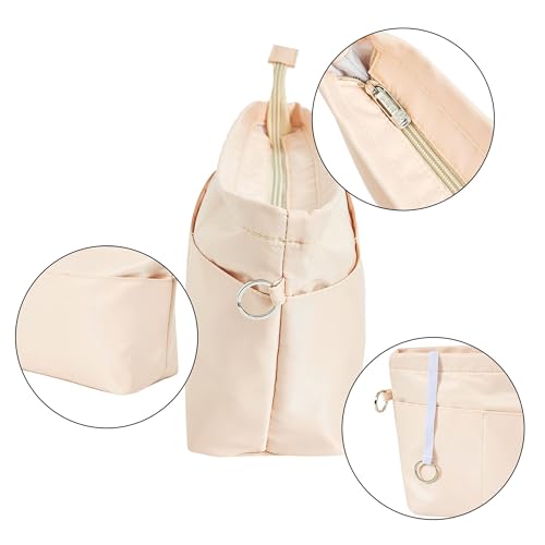 Vercord Premium Nylon Purse Organizer Tote Handbag Insert Organizers Bag in Bag Zipper 13 Pockets Beige Small