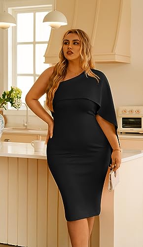 GOBLES Women's Summer Sexy One Shoulder Ruffle Bodycon Midi Cocktail Dress Royal Blue