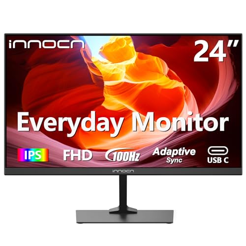 INNOCN 24 Inch 1920 x 1080p 100Hz IPS PC Monitor, USB Type C, HDMI, DisplayPort Connectivity, FHD Computer Monitor Eye Care, VESA Mountable, Thin Daily Home and Office Monitor - Black