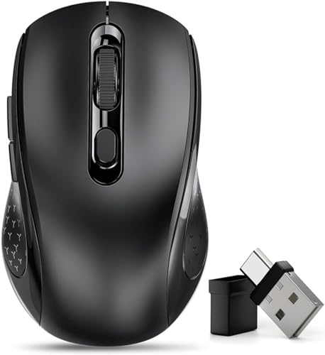 ZVYUE Wireless Bluetooth Mouse for Mac MacBook Air Pro Computer iPad Pad PC Laptop Silent Mouse with Dual Mode Switch Mouse Bluetooth 5.2/3.0 and 2.4GHz USB Type-C Receiver (Black)