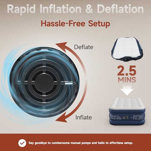 CHERIMOR Twin Air Mattress with Built in Pump and Quilted Mattress Topper, 20" Comfort Blow Up Mattress, Portable Inflatable Mattress with Carry Bag, 2-Min Inflation Air Bed for Guest, Home & Camping