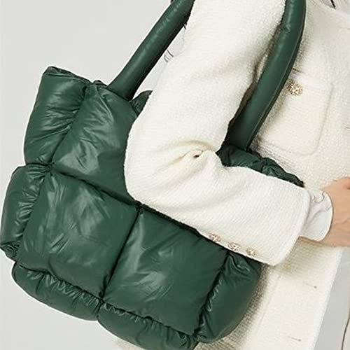 Puffer Tote Bag, Trendy Luxury Chic Quilted Large Padded Designer Handbags for Women Cotton Winter Soft Shoulder Bag for Women (Black)